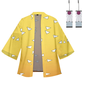 Demon Slayer Guardianes de la Noche Kimono Agatsuma Zenitsu Halloween Cosplay Capa Unisex con Arete